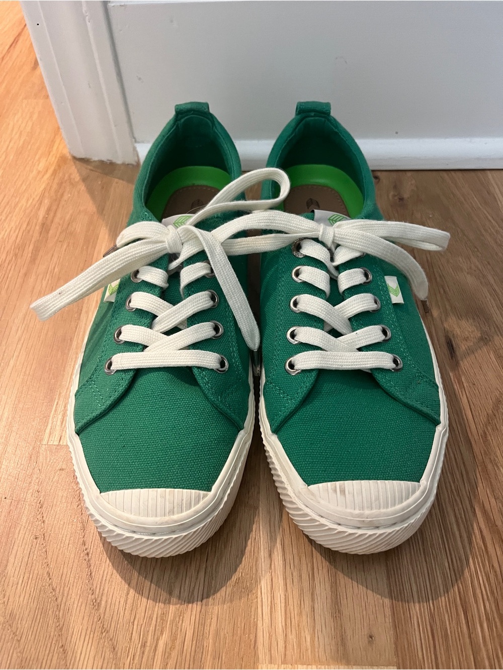 Cariuma Green Canvas Lace-Up Sneakers with White Accents